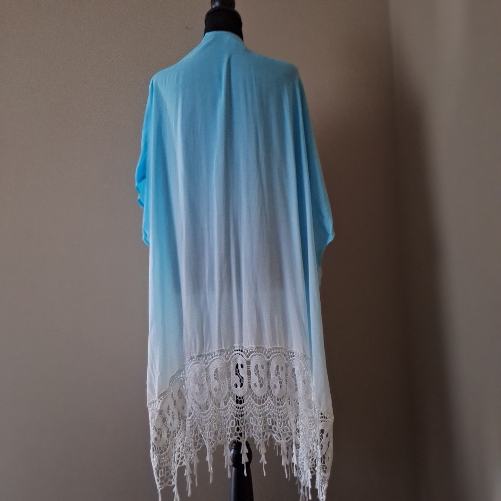Chico's Coastal Boho vibes Teal White Women's Flowy Kimono Cover Up L/XL - Picture 9 of 16